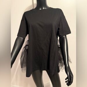 Chic Black Tulle Accent Tee
